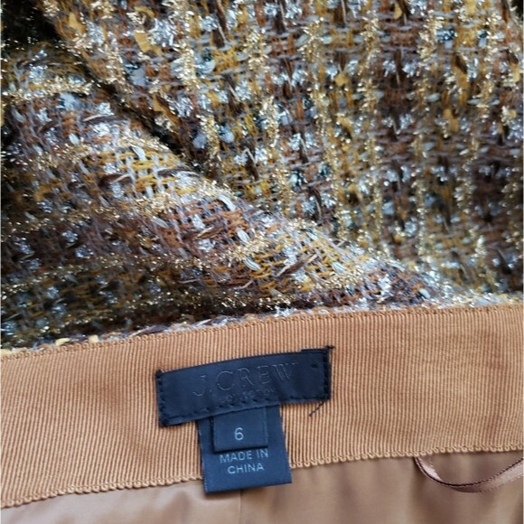 J.CREW Collection Wool Blend Woven Mini Skirt Brown Gold Metallic Women's Size 6 - Picture 6 of 8